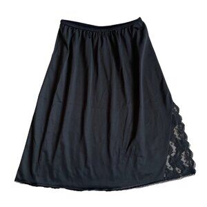 70s vintage union made black satin slip skirt with lace detail size small
